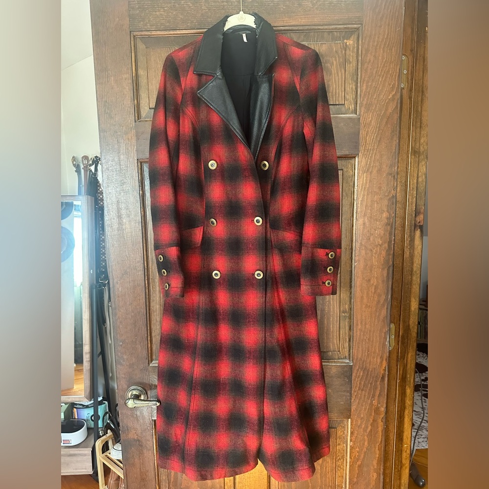 Plaid Red and Black Women's Coat